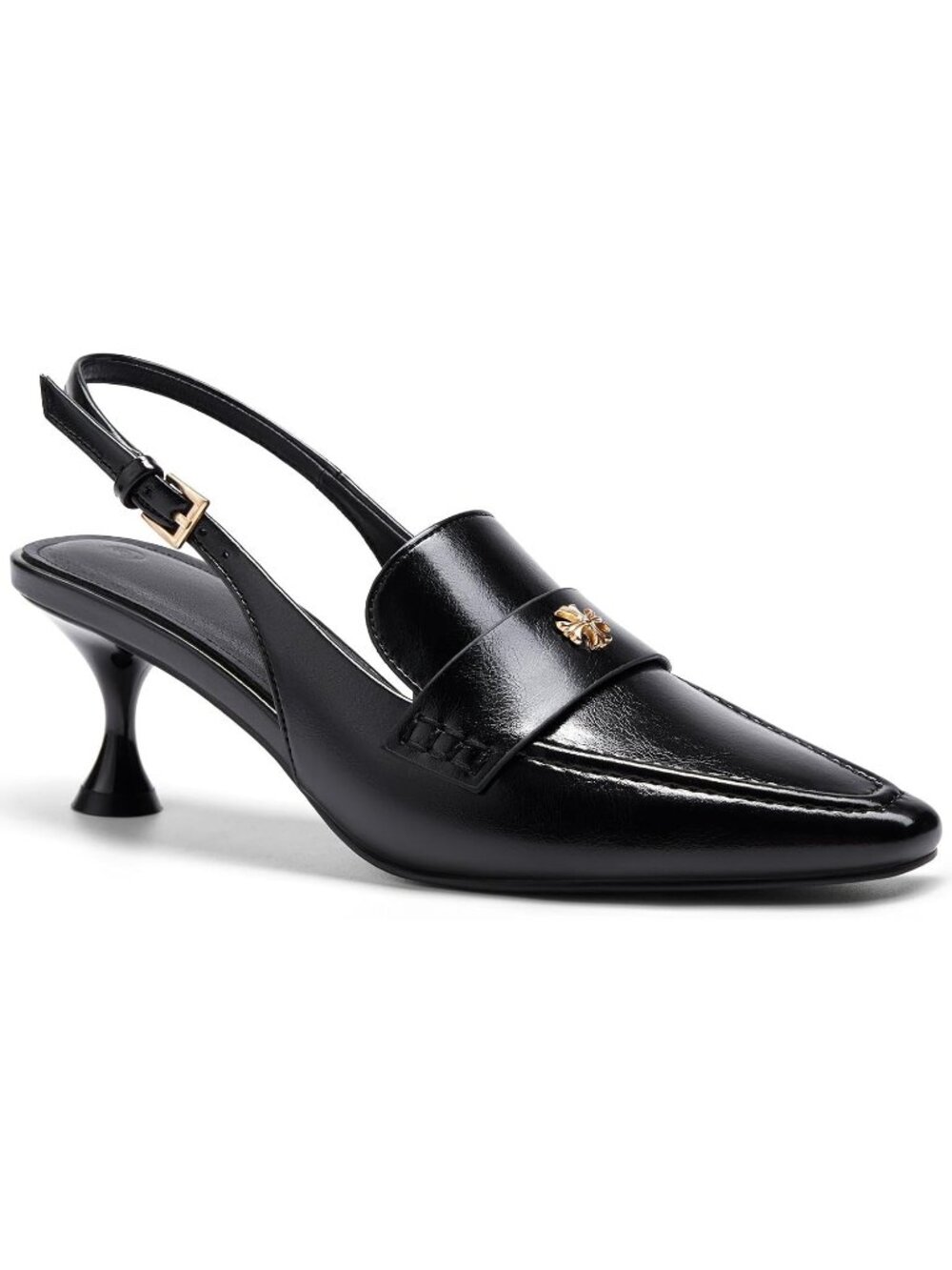 Women's Cool Black Faux Leather Pointed Toe Slip On Ankle Buckle Heel Pumps